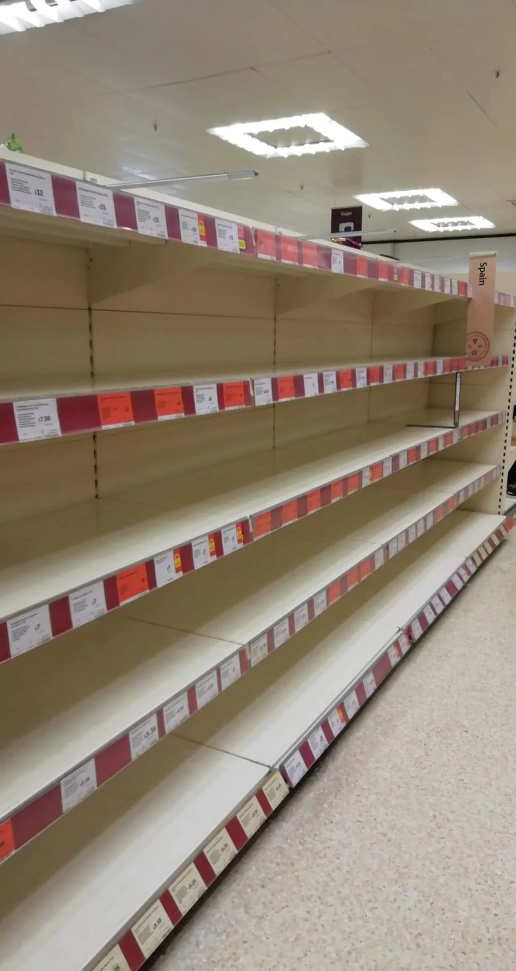 These pictures were taken of the wine aisle in a Sainsburys shortly after a rumour that there might be an alchohol shortage.