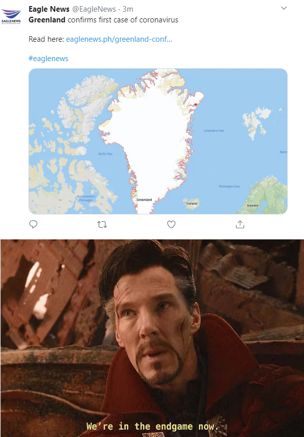 This is a reference to a popular game 'Plague Inc.' where you play as a virus trying to infect the world. Greenland and Madagascar are famously the hardest places in the game to infect.