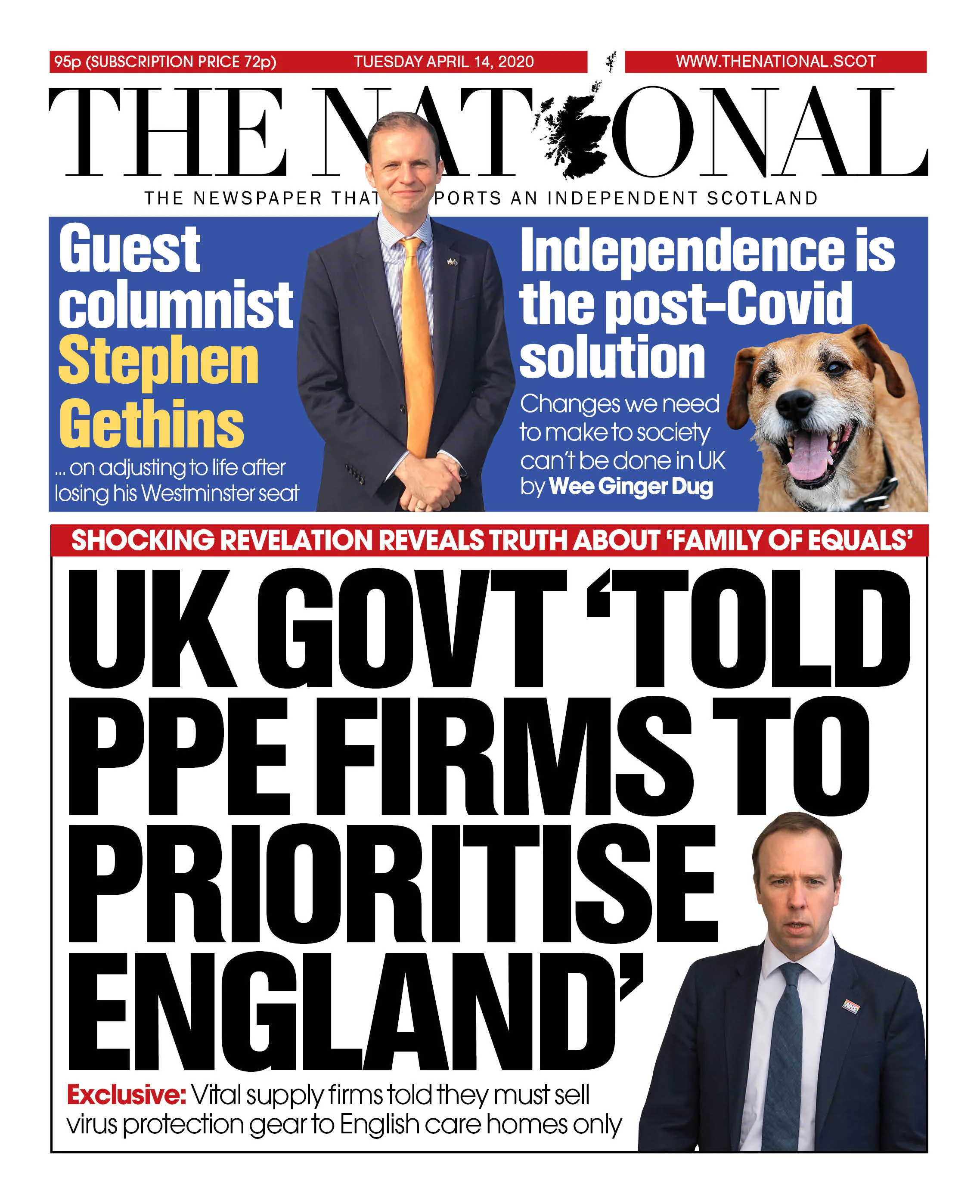 Front page of The National after this story broke, a pro-independence newspaper.
