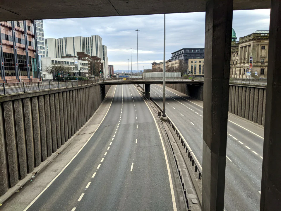 The M8. This is one of, if not _the_, busiest roads in Scotland. Seeing it completely empty like this is unnerving.